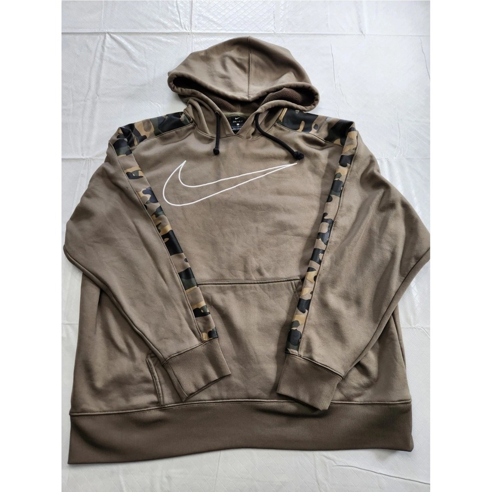Nike Hoodie Womens Large Olive Camouflage Swoosh Dri-Fit Pullover Sweatshirt‎